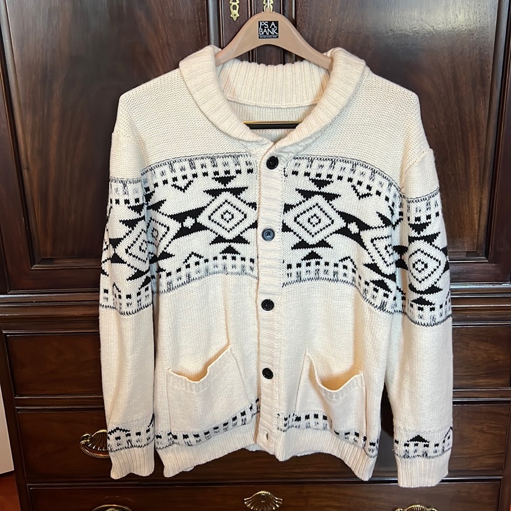 Men’s Western Design Wool Cardigan Sweater. Size L